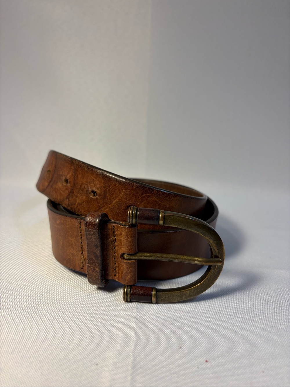 Eddie Bauer Brown Leather Belt with Brass D Buckle